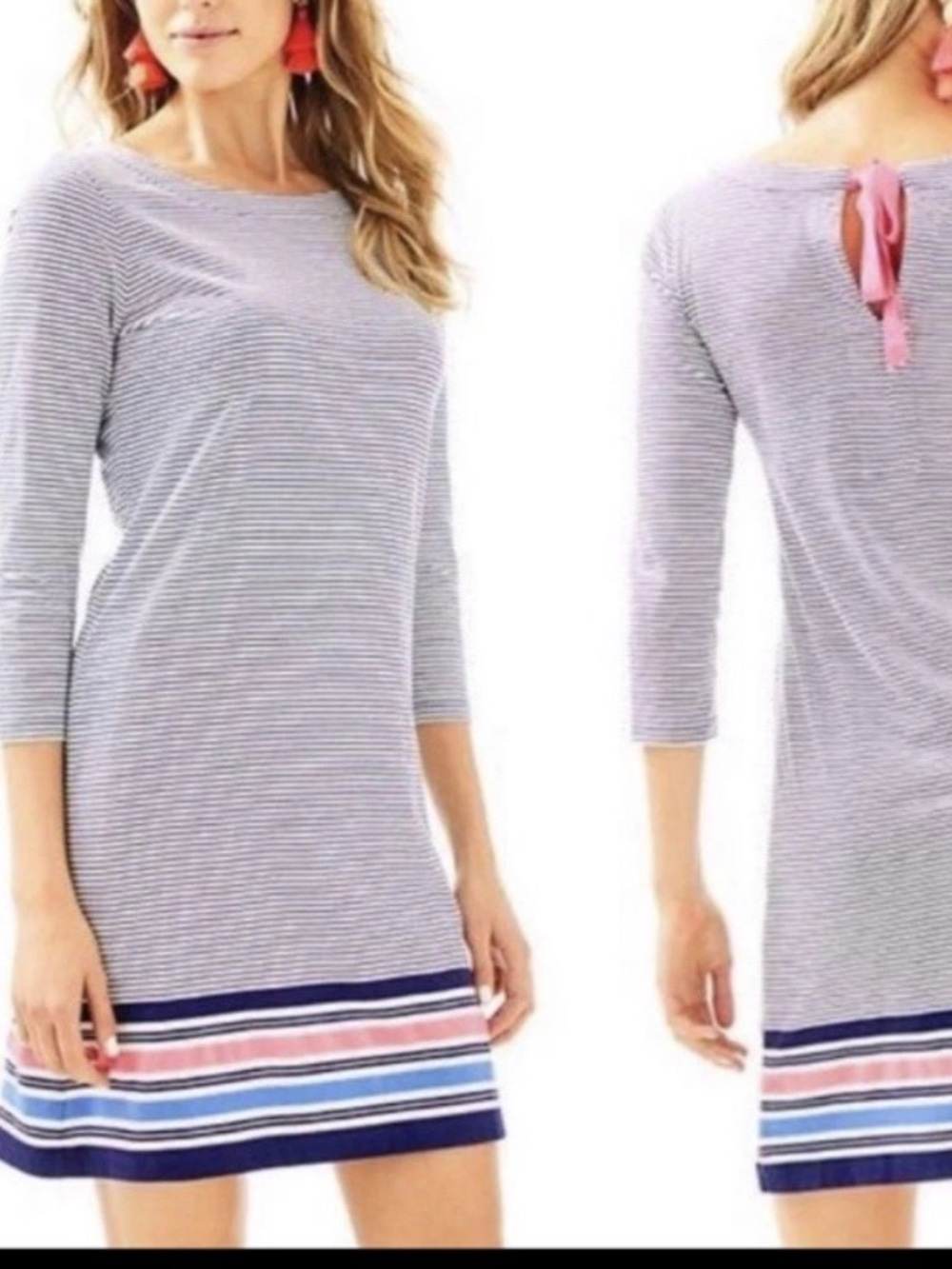 Lilly Pulitzer Dress Womens Small Blue Stripe T Shirt Knee Length Nautical